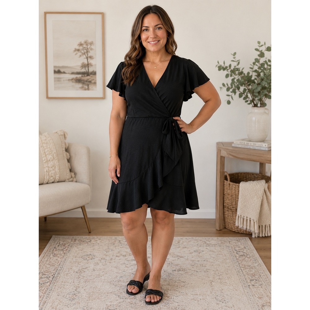 NWT Raconteur Faux Wrap Dress Womens LP Black LBD Cocktail Wedding Capsule Wardr